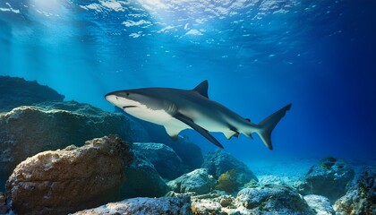 Photo a shark underwater ocean swimming in blue river water