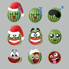  Watermelon emoji, icons, stickers: Vector