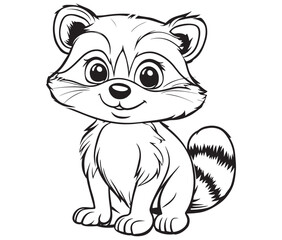 Racoon coloring pages for kids, outline racoon, racoon vector