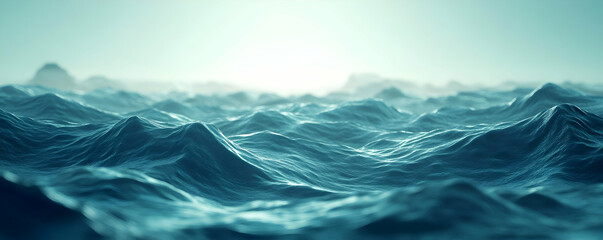 Fototapeta premium 3D Rendered Blue Ocean Waves with a Hazy Sky in the Background