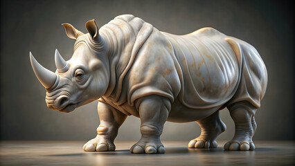 Fototapeta premium Elegant marble rhinoceros statue with lifelike details, marble, rhinoceros, statue, elegant, lifelike, details, sculpture, art