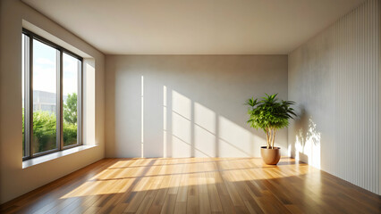 Fototapeta premium Sunlit minimalist interior with window casting shadows , sunlight, minimalist, interior, window, shadows, modern, bright