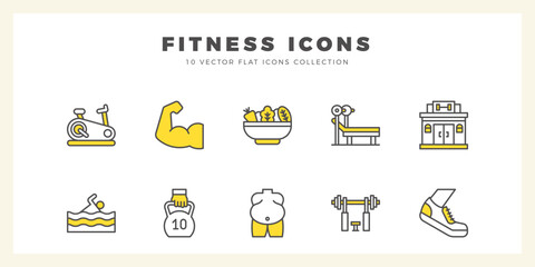 10 Fitness Two Color icons pack. vector illustration.
