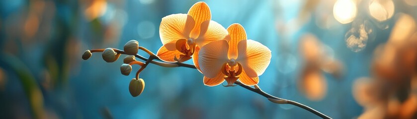 Beautiful orange orchids blooming in a soft focus background.