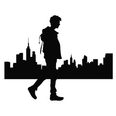 Silhouettes of  man  Standing and walking  . Male  ,   Character  side View vector monochrome illustrations, icons Isolated on transparent Background.