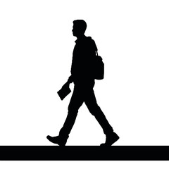 Silhouettes of  man  Standing and walking  . Male  ,   Character  side View vector monochrome illustrations, icons Isolated on transparent Background.