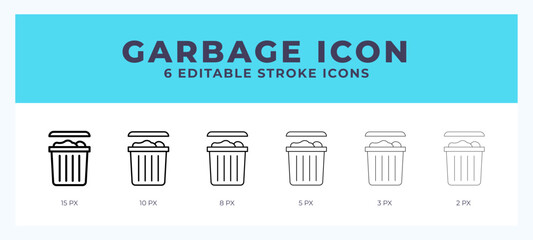 Garbage icon with different stroke. Editable stroke. Vector illustration.