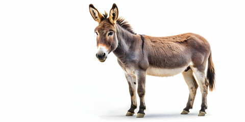Obraz premium Donkey animal isolated on white background, donkey, animal, cute, isolated, white, background, domestic, farm, livestock, mammal