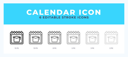 Calender icon with editable stroke. Outline icon vector illustration.
