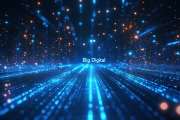 Naklejka premium A blue and orange background with a large digital word that reads Big Digital