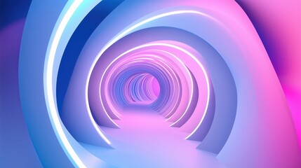 Fototapeta premium A long tunnel with neon lights and a blue and pink color scheme