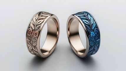 Unique birthstone ring, custom initial engraving, 3D illustration