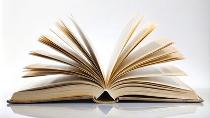 Fototapeta premium Open book with yellowed pages is standing on a table, showing the spread pages