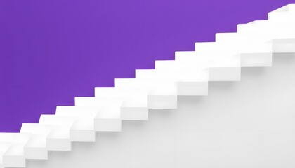 Fototapeta premium minimalist white staircase illuminated by vibrant purple neon lights against a dark background