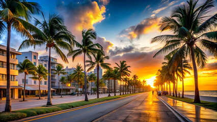 Ocean Drive at sunrise, Miami Beach, Florida, ocean drive, morning, Miami Beach, Florida, sunrise