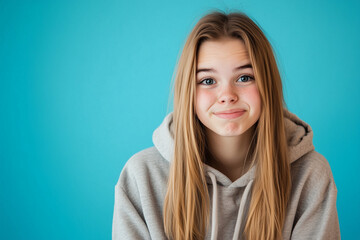 Fototapeta premium Blonde girl in hoodie with one emotion