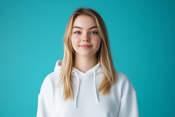 Fototapeta premium Blonde girl in hoodie with one emotion