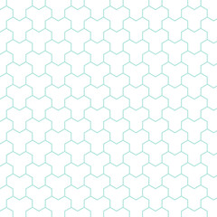 Seamless Light Blue Hexagon Heart Pattern on White Background
