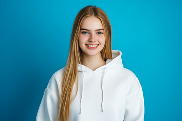 Obraz premium Blonde girl in hoodie with one emotion