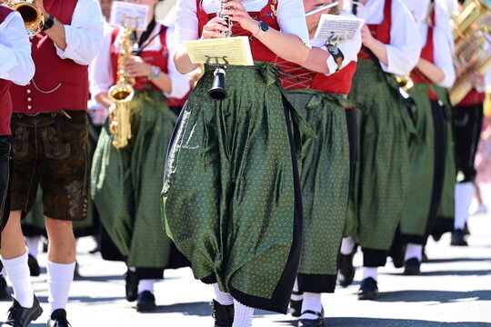 Musikinstrumente bei einem Festzug im Detail