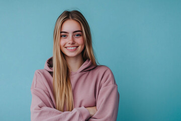 Fototapeta premium Blonde girl in hoodie with one emotion