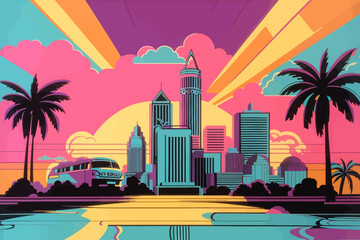 simple cartoon 80s seamless New Orleans vibe pop art deco illustration