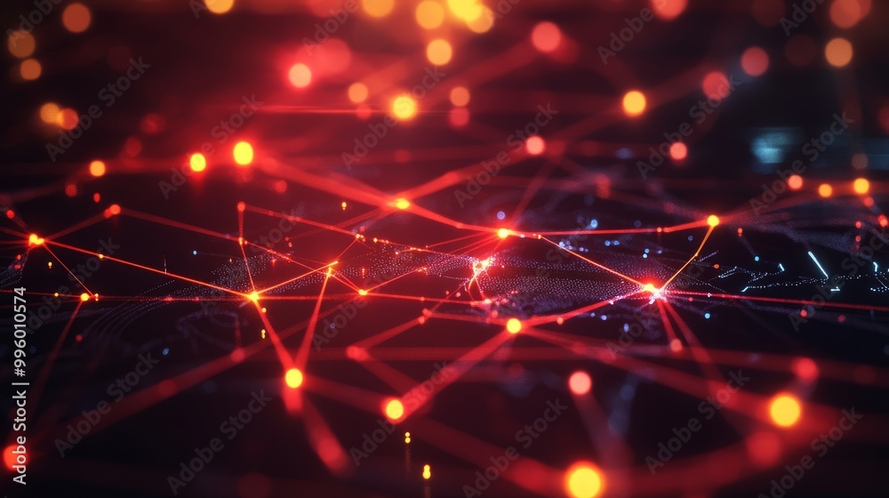 Poster abstract technology background with glowing nodes and flowing data lines, representing fast broadban