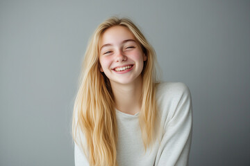 Fototapeta premium Blonde girl in hoodie with one emotion