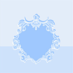 Ready-made background on the theme of Victorian frames. Elegant outline and graphic elements filled with shades of blue. Vector digital illustration for covers, branding, wedding design.