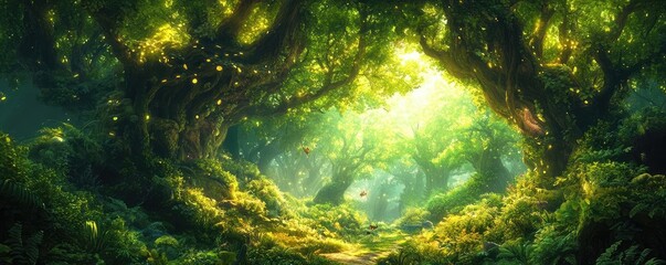 Obraz premium Side view of a lush fantasy forest