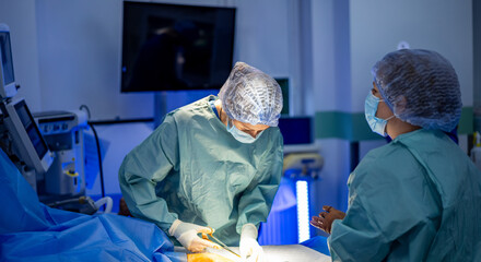 Surgery in a hospital operating room.