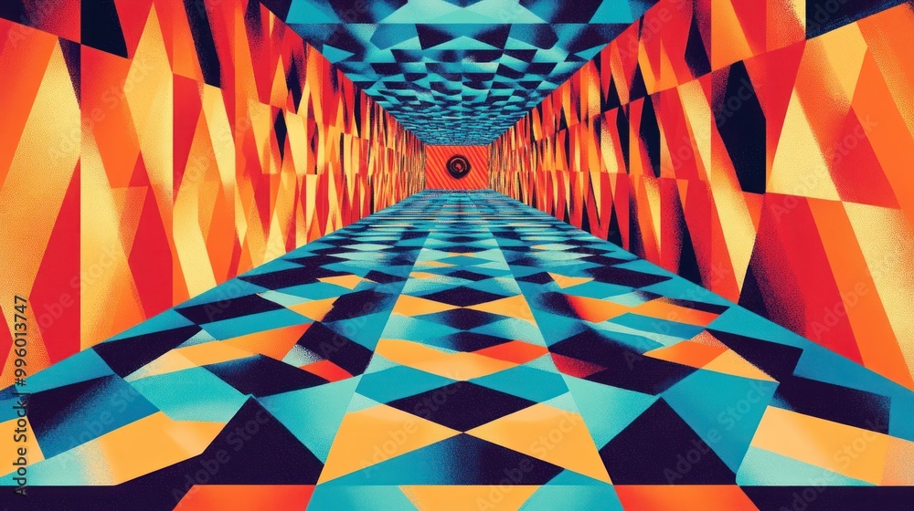 Poster Abstract Geometric Perspective with Colorful Triangles and Diamond Patterns