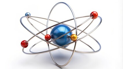 Atom model structure orbiting electrons physics concept 3d illustration