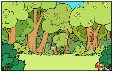 Old fairy tale forest with glade color variation horizontal background