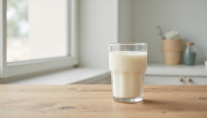 Glass of Milk on a Table, Minimalist Style