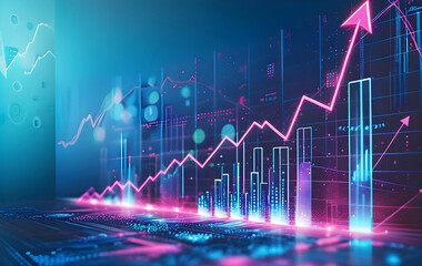 Growth strategy business graph analysis concept on finance chart data diagram 3d background of digital financial technology stock market or investment,