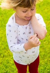 Child wound on hand. Selective focus.