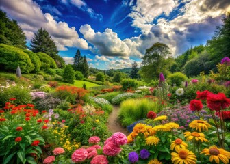 Lush greenery and vivid blossoms embody the essence of a sultry summer day, inviting us to bask in natureâ€™s warm and comforting embrace.