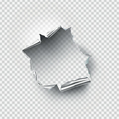 ragged Hole torn in ripped metal on transparent background