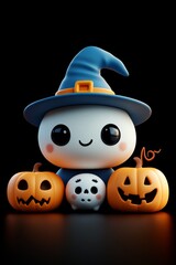 Obraz premium Adorable Halloween Witch Figures with Pumpkins and Skulls - Festive Fantasy Collection