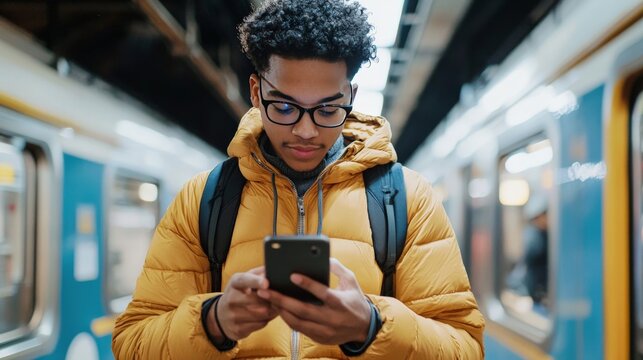 A commuter receiving tailored transport options through an AI-driven assistant, suggesting the fastest route using multiple modes