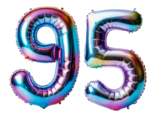 Number 95 made of holographic balloon on transparent background PNG
