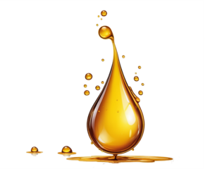 Golden color oil liquid drop falling on transparent background. Golden oil splash. Clipping path
