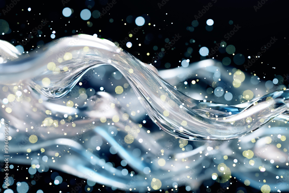 Poster this captivating design showcases flowing water intertwined with sparkling bubbles and light effects