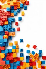 Obraz premium Colorful Toy Bricks Border. Childrens Building Blocks Isolated on White Background.