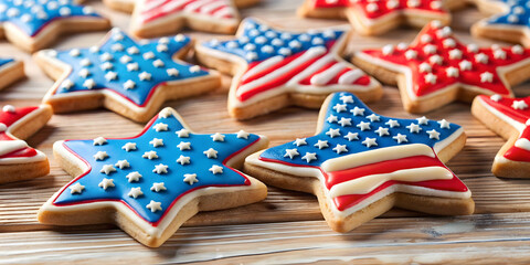 Fototapeta premium Fourth of July star cookies with red, white