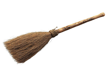 Broom, wooden handle, isolated on white background.
