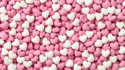 Pink and white candy hearts background. Valentines Day romantic texture. Love concept.