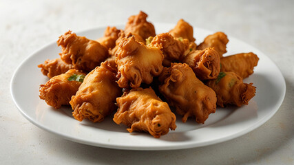 Pakora delicious india snack on plate isolated on a white background .