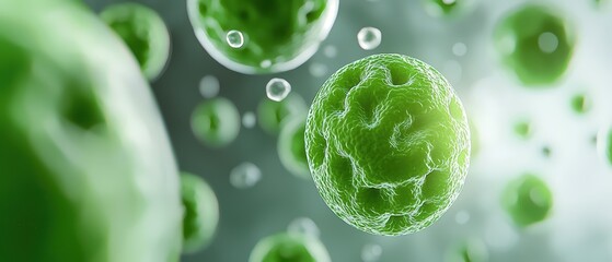 Close-up view of green bacteria in a scientific setting, isolated on white background.